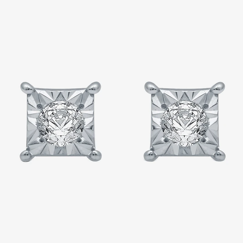 1/6 CT. T.W. Natural White Diamond 5.3mm Princess Sterling Silver Stud Earrings