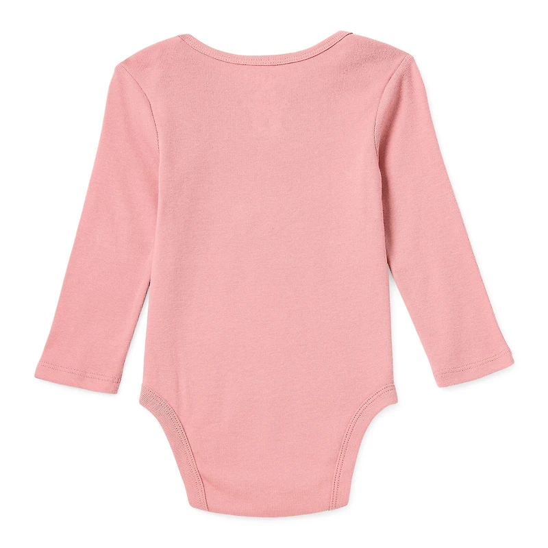Okie Dokie Baby Girls Round Neck Long Sleeve Rib Bodysuit