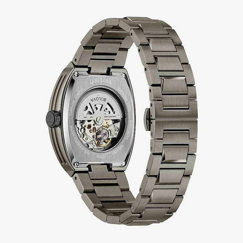 Bulova Maquina Mens Automatic Gray Stainless Steel Bracelet Watch 98a321