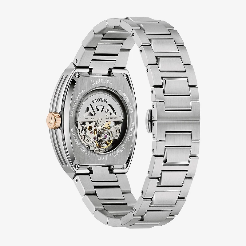 Bulova Maquina Mens Automatic Silver Tone Stainless Steel Bracelet Watch 98a319