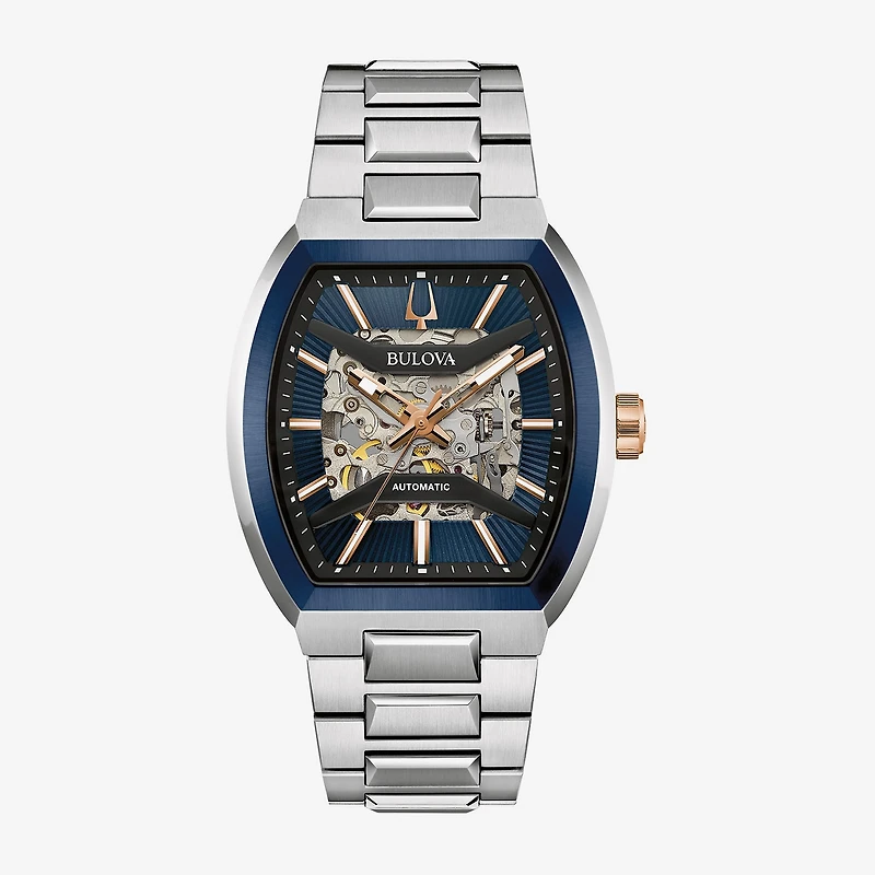Bulova Maquina Mens Automatic Silver Tone Stainless Steel Bracelet Watch 98a319