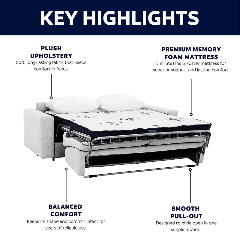 Stearns & Foster® Giotto 78" Full Sleeper Sofa with Memory Foam Mattress