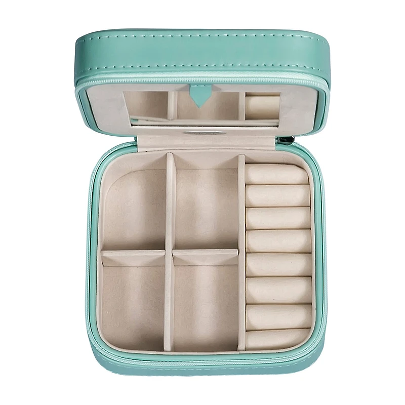 Mele and Co Josette Mirrored Aqua Jewelry Travel Case