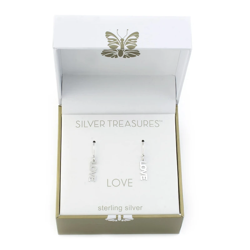 Silver Treasures Love Womens Sterling Silver Drop Earrings