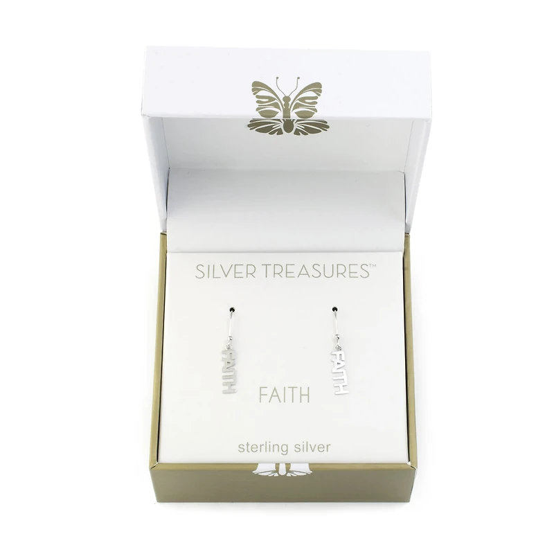Silver Treasures Faith Womens Sterling Silver Drop Earrings