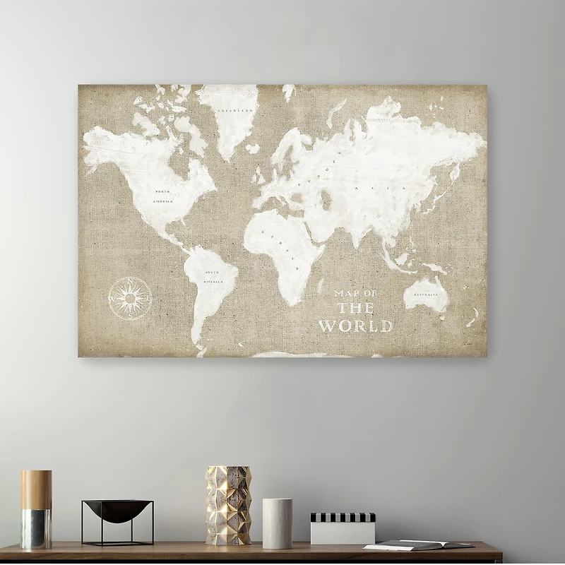 Lumaprints Burlap World Map I Giclee Canvas Art