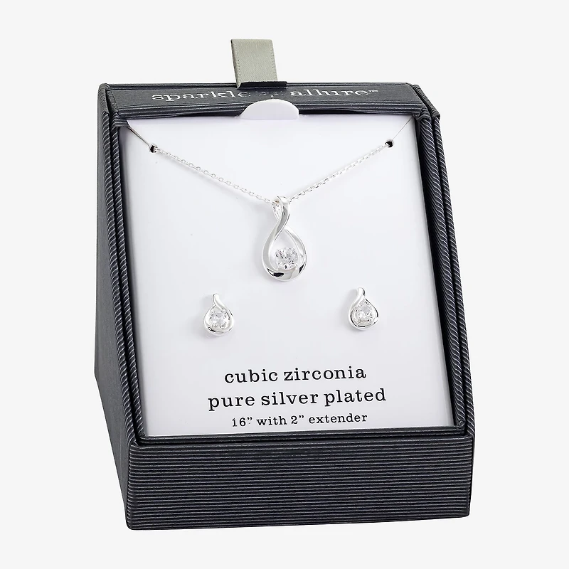 Sparkle Allure Womens Cubic Zirconia Pure Silver Over Brass 2-pc. Jewelry Set