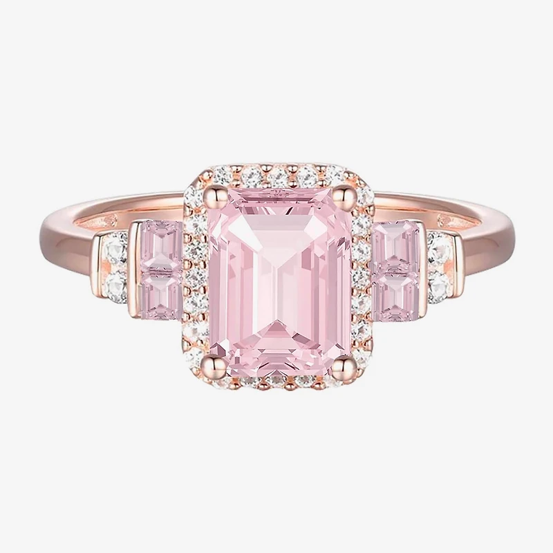 Womens Lab Created Pink Sapphire 14K Rose Gold Over Silver Halo Cocktail Ring