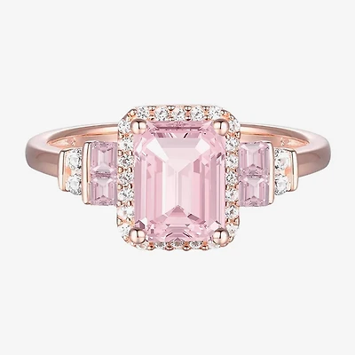 Womens Lab Created Pink Sapphire 14K Rose Gold Over Silver Halo Cocktail Ring