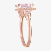 Womens Lab Created Pink Sapphire 14K Rose Gold Over Silver Halo Cocktail Ring