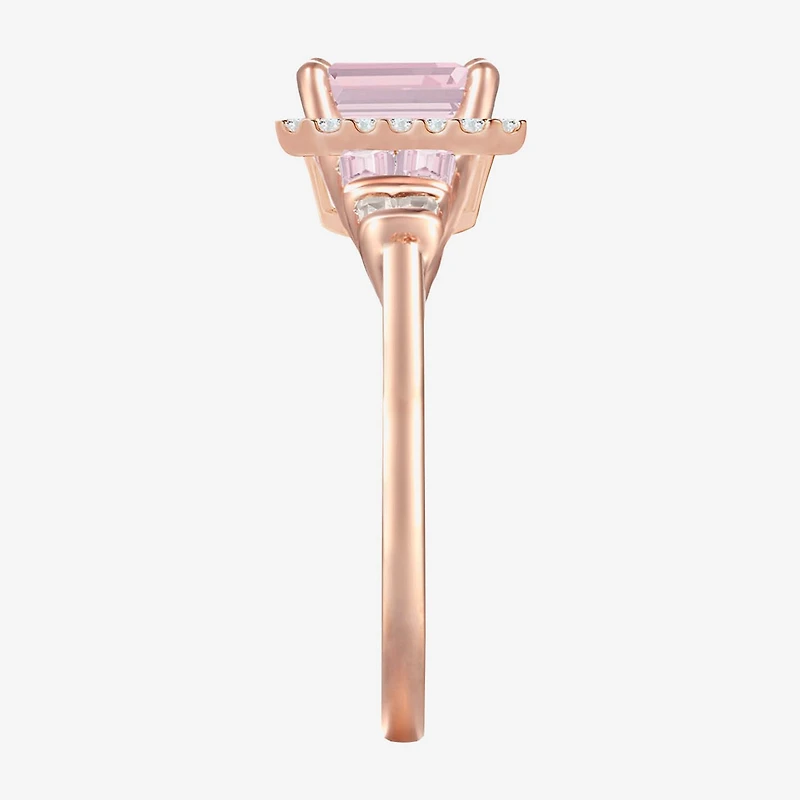 Womens Lab Created Pink Sapphire 14K Rose Gold Over Silver Halo Cocktail Ring