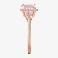 Womens Lab Created Pink Sapphire 14K Rose Gold Over Silver Halo Cocktail Ring
