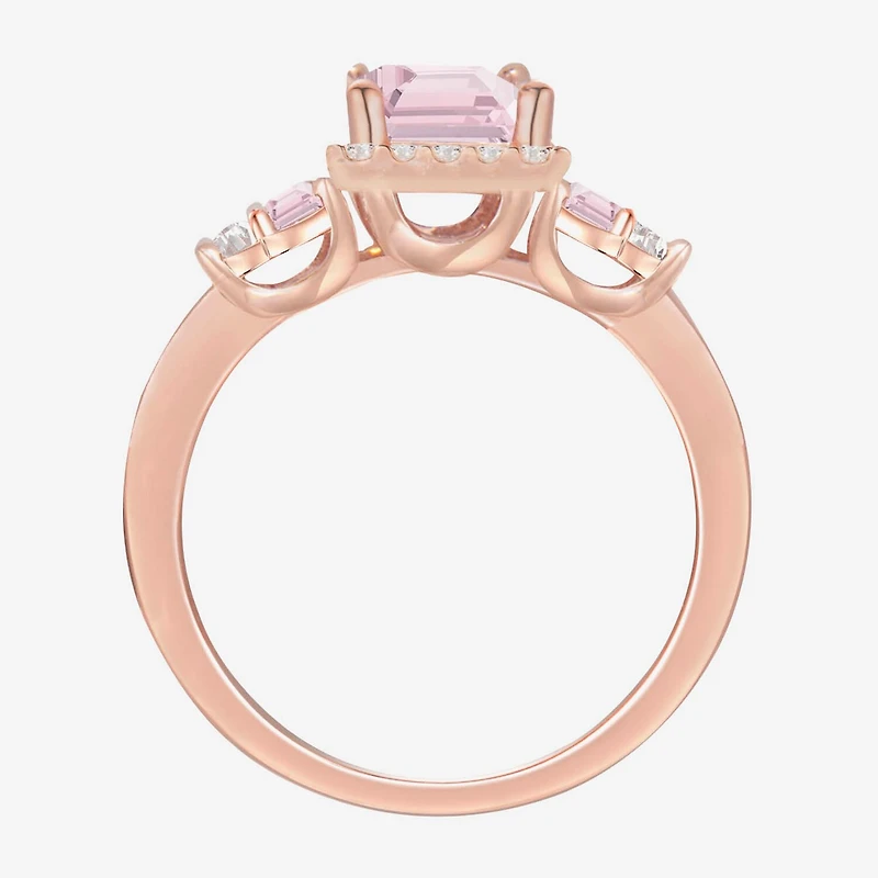 Womens Lab Created Pink Sapphire 14K Rose Gold Over Silver Halo Cocktail Ring