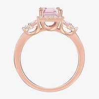 Womens Lab Created Pink Sapphire 14K Rose Gold Over Silver Halo Cocktail Ring