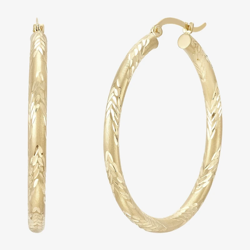 14K Yellow Gold Engraved Chevron Hoop Earrings