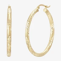14K Yellow Gold Engraved Chevron Hoop Earrings