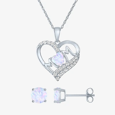 "Mom" Womens Lab Created Opal Sterling Silver Heart 2-pc. Jewelry Set