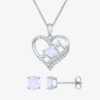 "Mom" Womens Lab Created Opal Sterling Silver Heart 2-pc. Jewelry Set