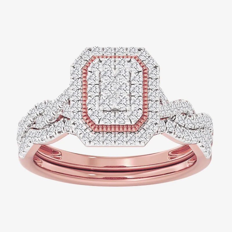 Womens / CT. T.W. Natural White Diamond 10K Gold Side Stone Halo Bridal Set