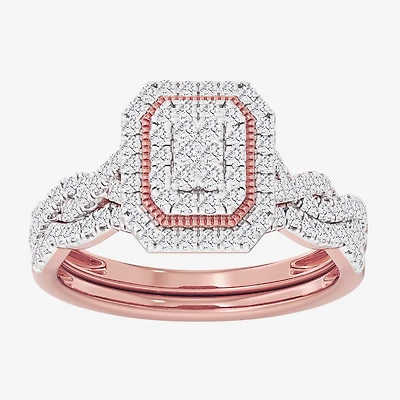 Womens / CT. T.W. Natural White Diamond 10K Gold Side Stone Halo Bridal Set