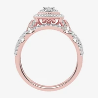 Womens 1/2 CT. T.W. Natural White Diamond 10K Gold Marquise Side Stone Halo Bridal Set