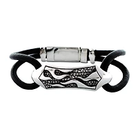 Mens Stainless Steel & Leather Bracelet