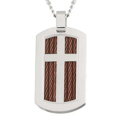 Mens Stainless Steel Cross Dog Tag Pendant