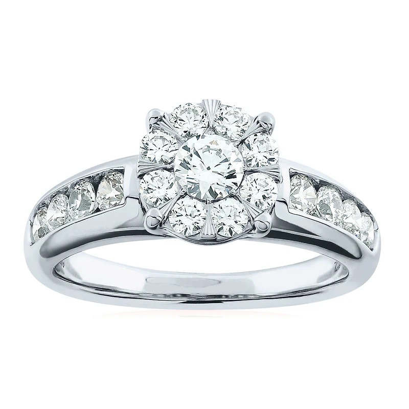 Womens 1 1/2 CT. T.W. Natural White Diamond 10K Gold Round Side Stone Halo Bridal Set
