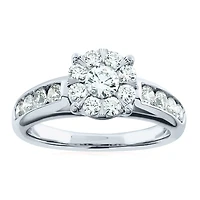 Womens 1 1/2 CT. T.W. Natural White Diamond 10K Gold Round Side Stone Halo Bridal Set