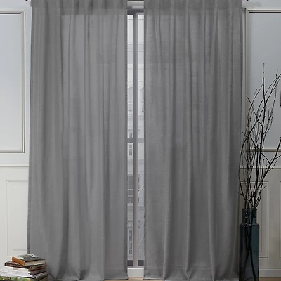 Nicole Miller Faux Linen Slub Rod Pocket Back Tab Light-Filtering Set of 2 Curtain Panel