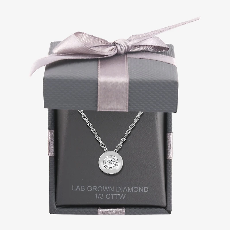 Womens Diamond Accent Lab Grown White Sterling Silver Round 18 Inch Pendant Necklace