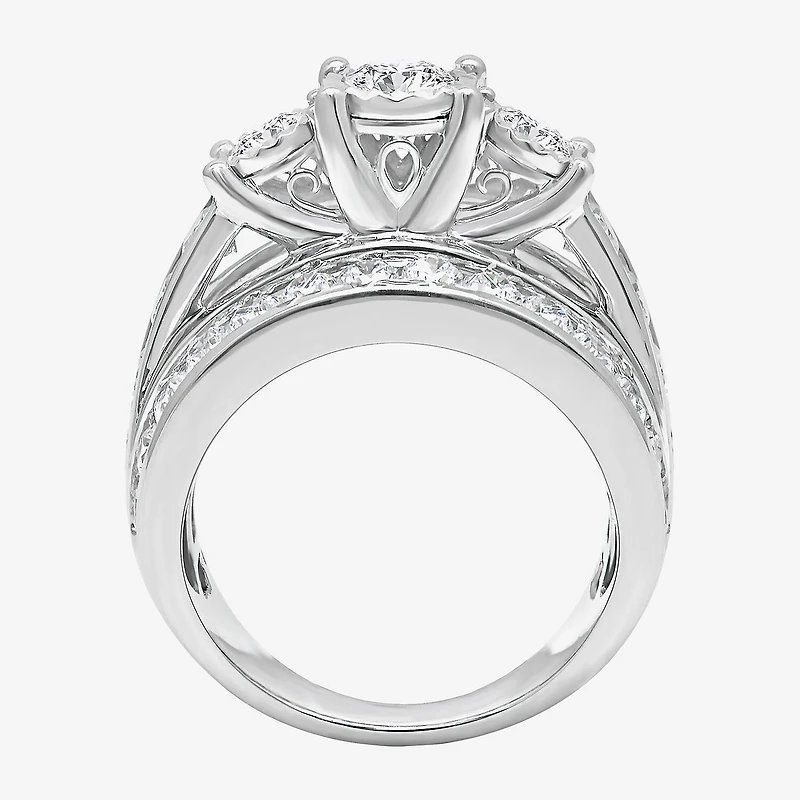 Love Lives Forever Womens 4 CT. T.W. Lab Grown White Diamond 10K Gold Round Side Stone 3-Stone Engagement Ring