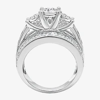 Love Lives Forever Womens 4 CT. T.W. Lab Grown White Diamond 10K Gold Round Side Stone 3-Stone Engagement Ring
