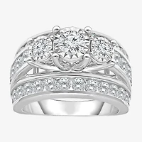 Love Lives Forever Womens 4 CT. T.W. Lab Grown White Diamond 10K Gold Round Side Stone 3-Stone Engagement Ring