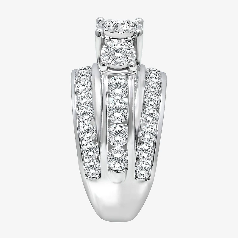 Love Lives Forever Womens 4 CT. T.W. Lab Grown White Diamond 10K Gold Round Side Stone 3-Stone Engagement Ring