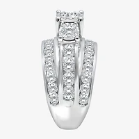 Love Lives Forever Womens 4 CT. T.W. Lab Grown White Diamond 10K Gold Round Side Stone 3-Stone Engagement Ring