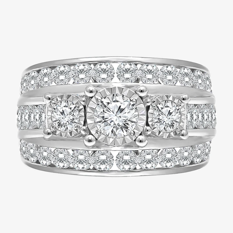 Love Lives Forever Womens 4 CT. T.W. Lab Grown White Diamond 10K Gold Round Side Stone 3-Stone Engagement Ring