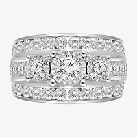 Love Lives Forever Womens 4 CT. T.W. Lab Grown White Diamond 10K Gold Round Side Stone 3-Stone Engagement Ring