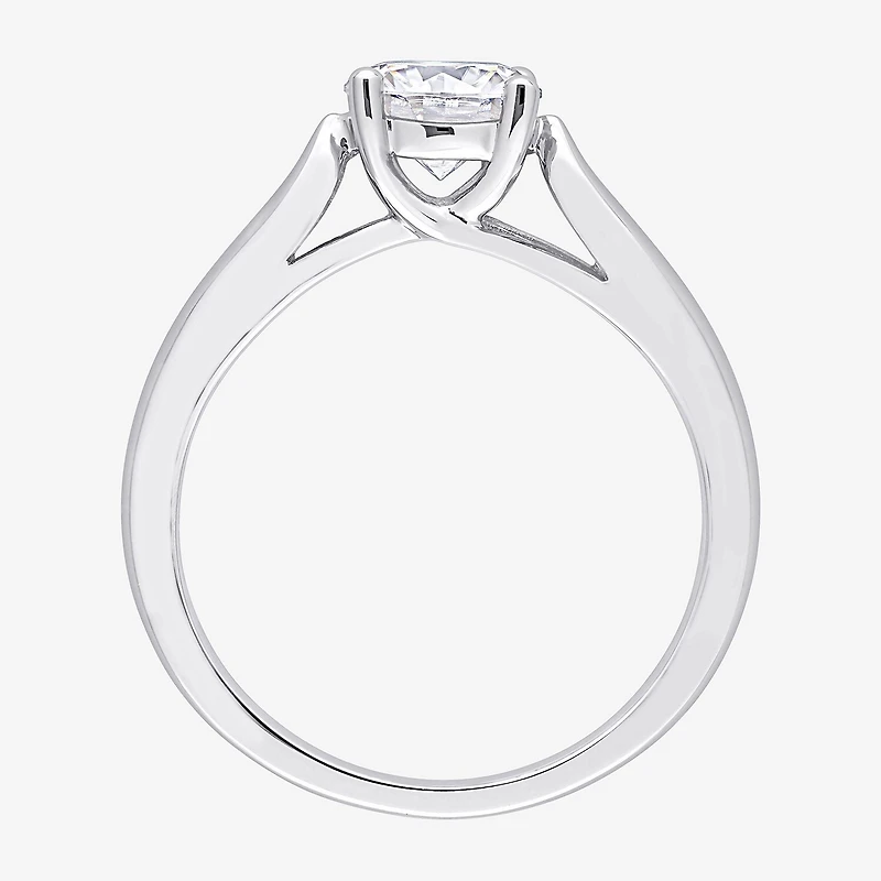 Womens Lab Created White Moissanite Sterling Silver Solitaire Engagement Ring