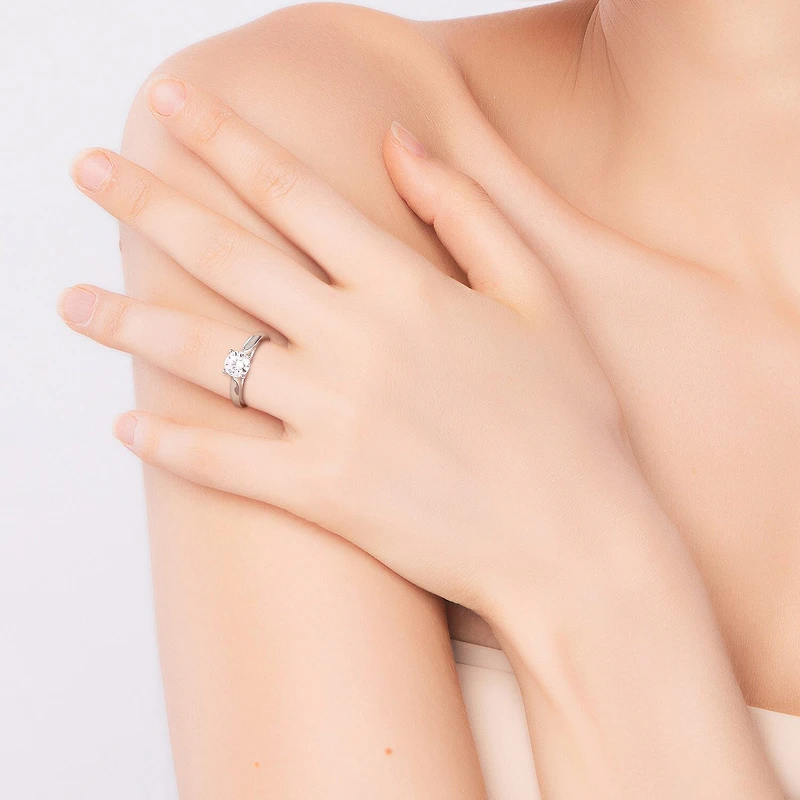 Womens Lab Created White Moissanite Sterling Silver Solitaire Engagement Ring