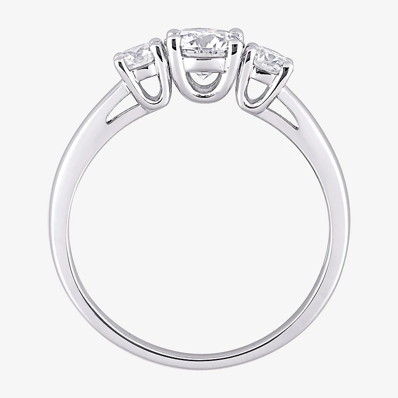 Womens Lab Created White Moissanite Sterling Silver 3-Stone Engagement Ring