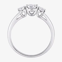 Womens Lab Created White Moissanite Sterling Silver 3-Stone Engagement Ring