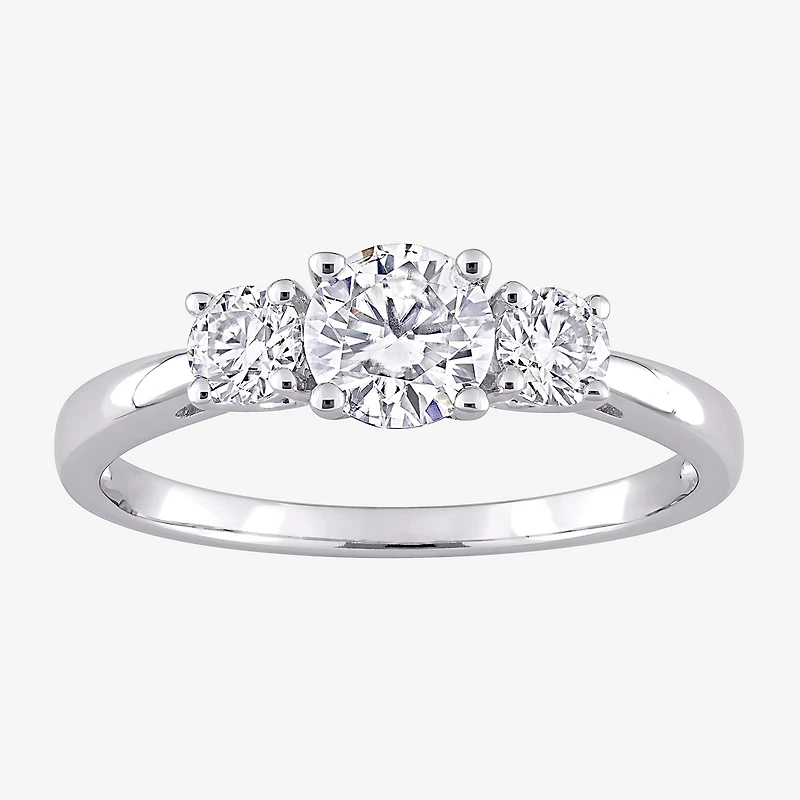 Womens Lab Created White Moissanite Sterling Silver 3-Stone Engagement Ring