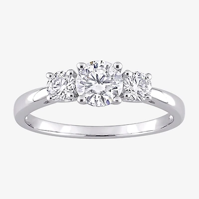 Womens Lab Created White Moissanite Sterling Silver 3-Stone Engagement Ring