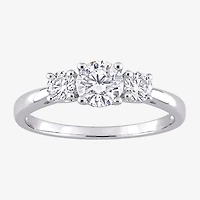 Womens Lab Created White Moissanite Sterling Silver 3-Stone Engagement Ring