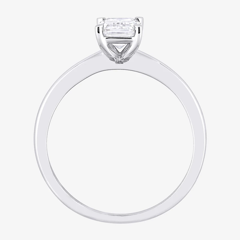 Womens Lab Created White Moissanite Sterling Silver Solitaire Engagement Ring