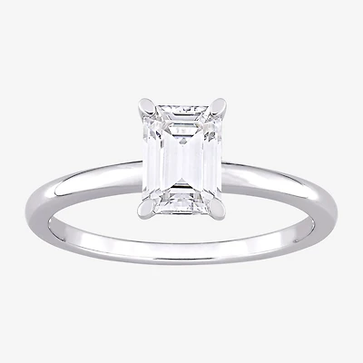 Womens Lab Created White Moissanite Sterling Silver Solitaire Engagement Ring