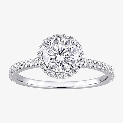 Womens 1 1/4 CT. T.W. Lab Created White Moissanite Sterling Silver Halo Engagement Ring