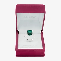 Sparkle Allure Womens Green Crystal Pure Silver Over Brass Side Stone Engagement Ring