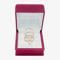Sparkle Allure Wavy Delicate Stackable Womens Crystal 14K Gold Over Brass 18K Rose Ring Set